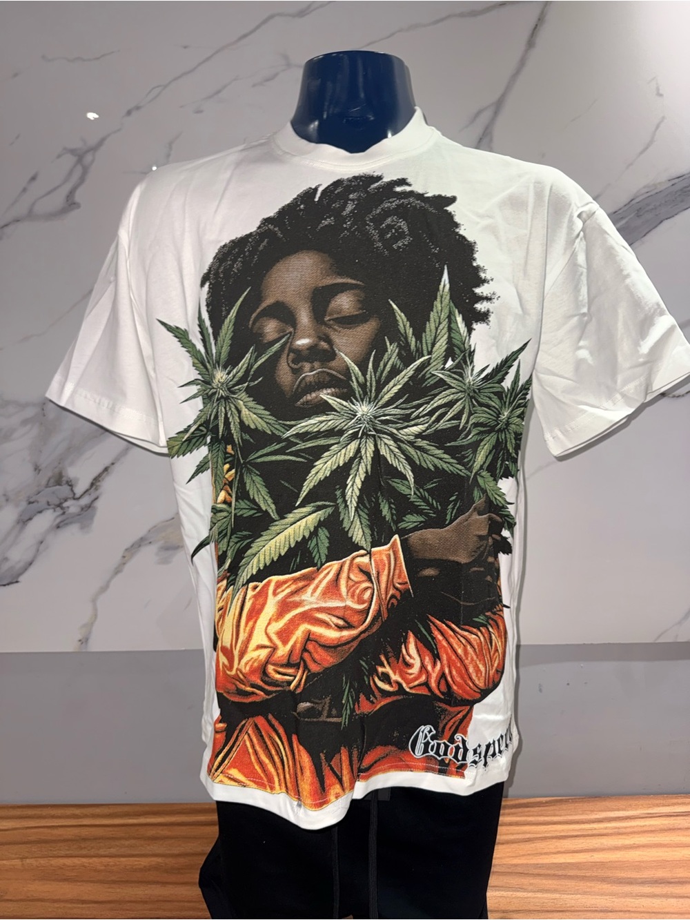 Godspeed White Short-Sleeve Graphic Tee with Green Botanical Print